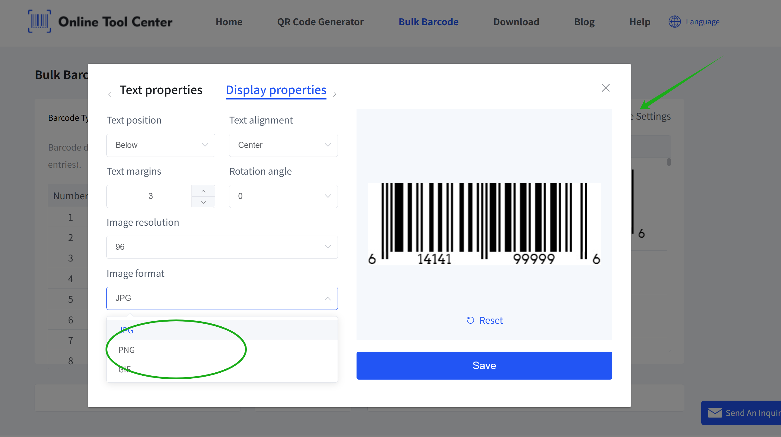 choose barcode image format pilih format imej kod bar