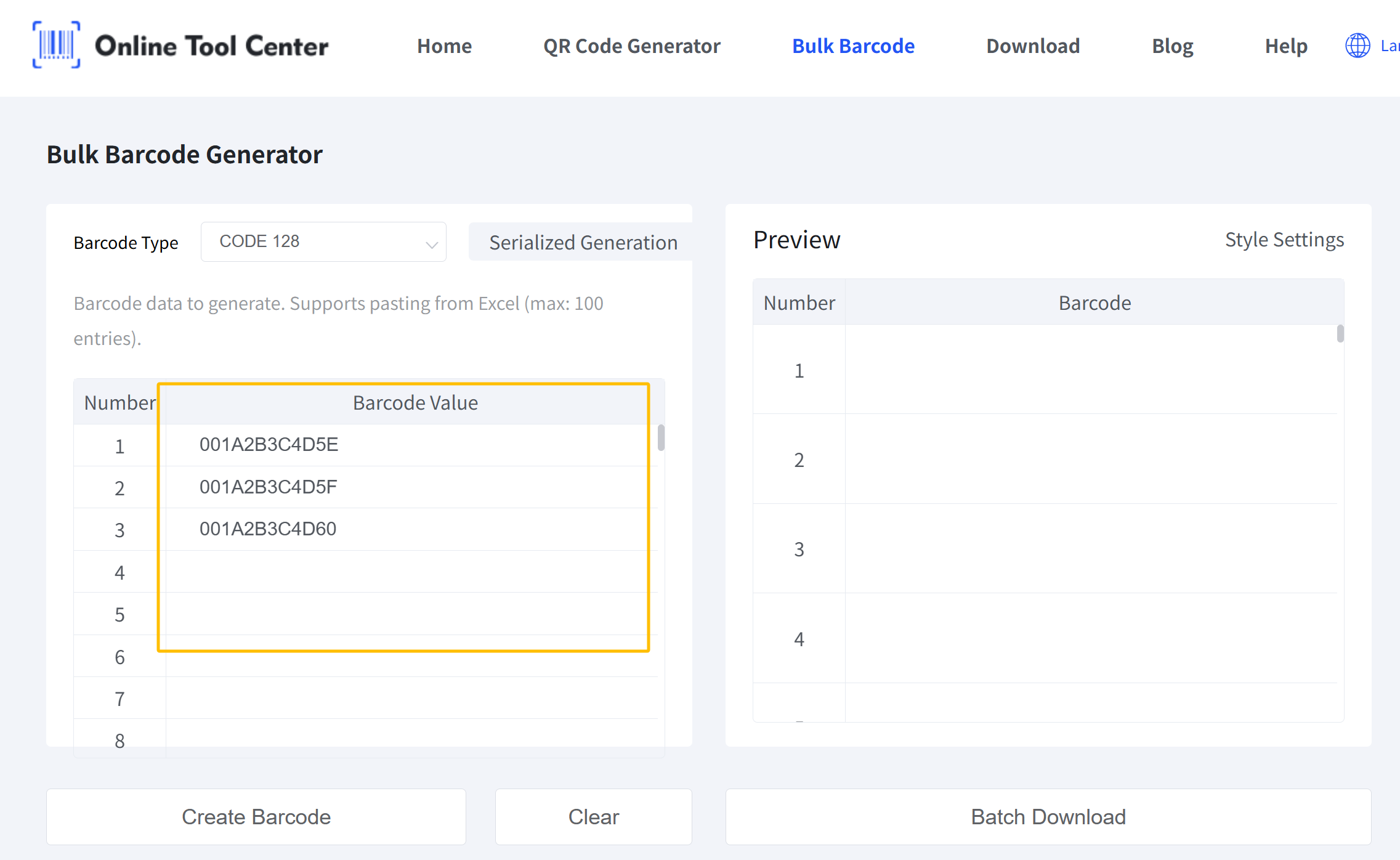 penjana kod bar pukal