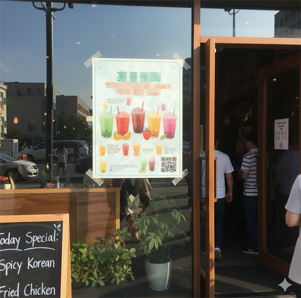 kod qr pada poster promosi di pintu masuk kedai