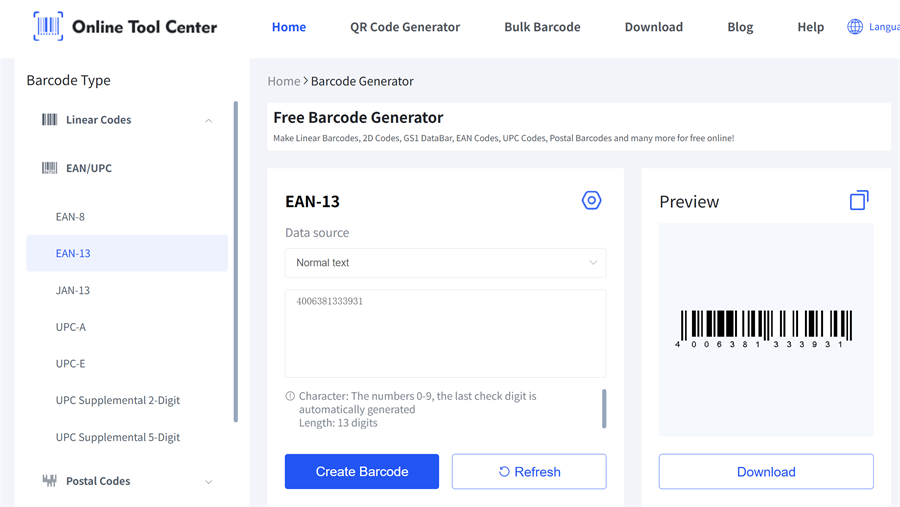 GTIN 13 generasi kod bar