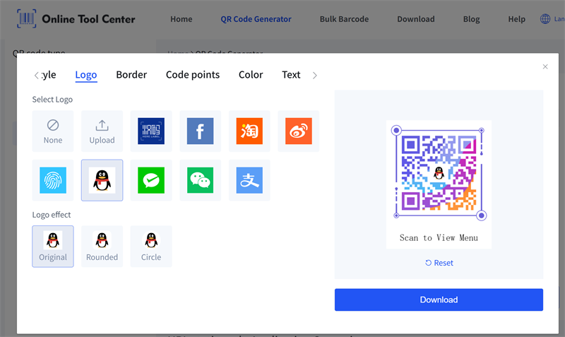 Erate menu kod qr