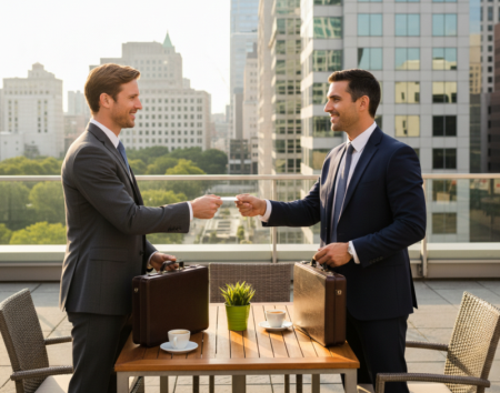 business card exchange in meeti Pertukaran kad perniagaan di meeti