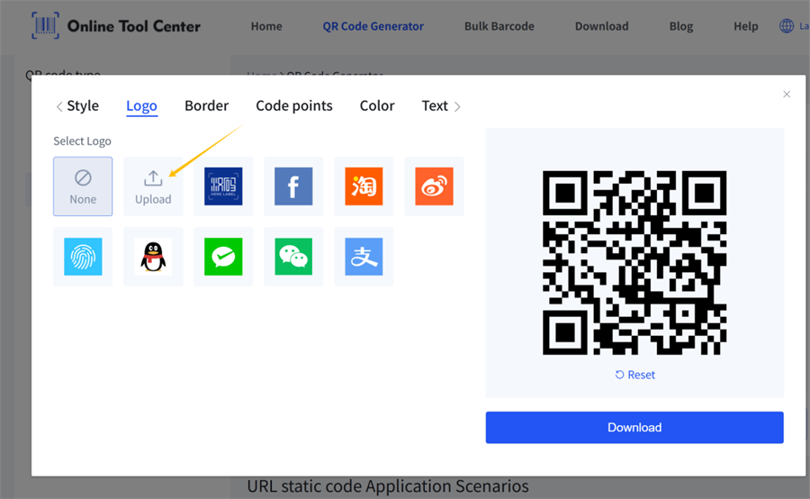 muat naik logo dalam penjana kod qr