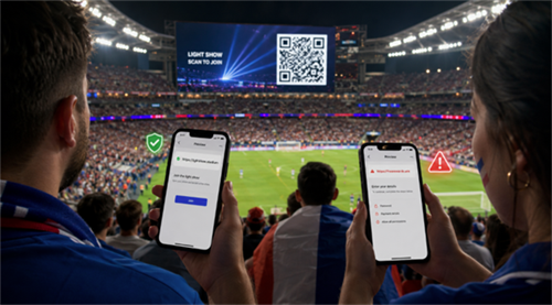 scan qr code at a world cup match mengimbas kod QR pada perlawanan Piala Dunia