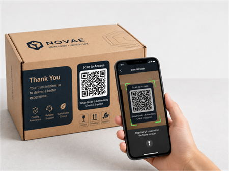 scan qr code on packing box mengimbas kod qr pada kotak pembungkusan