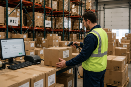 scanning barcodes in warehouse mengimbas kod bar di gudang